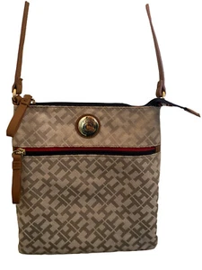 Tommy Hilfiger Womens Signature Logo Crossbody Bag Tan and Beige Brown Satchel - Picture 1 of 12