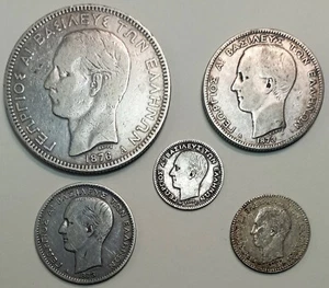 Lote de monedas de plata del rey Jorge 5, 2, 1, dracma, 50, 20 centavos de Grecia!!¡! - Imagen 1 de 5