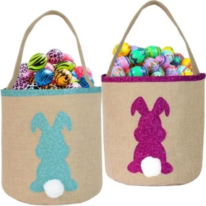 2PCS Bunny Bags Jute for Kids Burlap Rabbit Fluffy Tail Canvas Tote Baskets f... - Picture 1 of 7