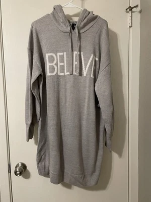 Sudadera con capucha larga gris Derek Heart Belive para mujer talla S manga campana nueva Foto 1 de 4