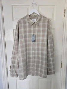Camisa M&S Mezcla de Lino Talla 4XL Para Hombre Beige Cuadros Naturales Mangas Largas Nueva con Etiquetas  - Imagen 1 de 14