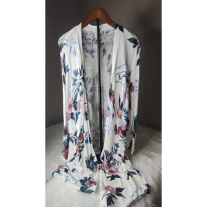 J Jill Petite Floral Duster Cardigan Open Front Knit Sweater Medium M White - Picture 1 of 6
