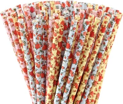 ALINK Floral Paper Straws, Biodegradable 7.75x0.25 Inch (Pack of 100),  - Image 1 of 4