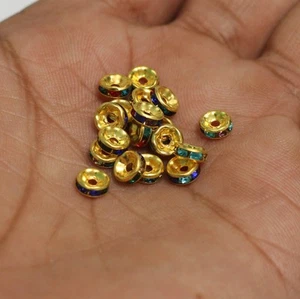 Cuentas espaciadoras de disco de diamantes de imitación dorados de 100 piezas, 6x2 mm - Imagen 1 de 8