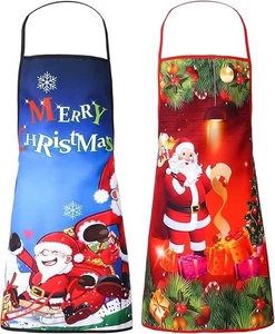 2x Christmas Aprons Santa Snowman Kitchen for Xmas Party Chef 70cm x 80cm - New - Picture 1 of 5
