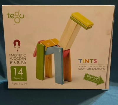 Bloques de madera magnéticos Tegu - Juego de tintes de 14 piezas - Caja abierta Foto 1 de 3