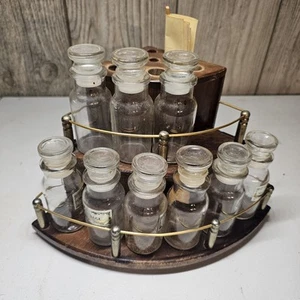 Vintage Apothecary Spice Counter Corner Rack 9 Glass Air Tight Jars Xtra Labels - Picture 1 of 14