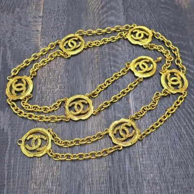 CHANEL Banhado a Ouro CC Logotipos Berloque Redondo Cinto Corrente Vintage #1129c Rise-on - Imagem 1 de 4