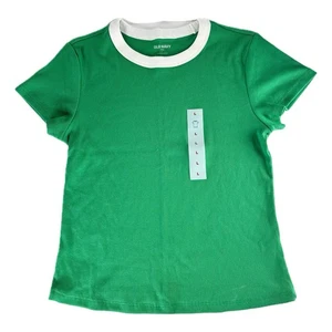 Old Navy Ringer Tee grün weiß gerippt Größe L Neu mit Etikett - Bild 1 von 9