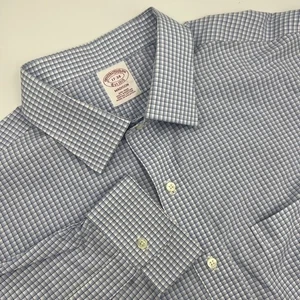 Brooks Brothers Madison Men's 17-34 Blue Checkered Non-Iron Dress Shirt - Picture 1 of 7