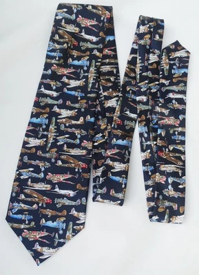 NWOT Museum Artifact Men's Neck Tie Black/Vintage Airplanes, Silk 59" - Image 1 of 4