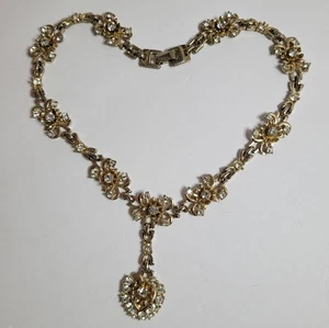 Barclay Halskette Strass goldfarben mit Anhänger baumeln Vintage - Bild 1 von 11