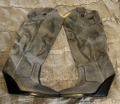 DIESEL 灰色麂皮绒楔形跟靴全新无盒女式 7 码免运费 — 第 1/4 张图片