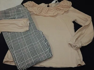 H&M Girls size 6 Eylet L/s Top and Plaid Leggings Outfit Soft and Sweet - Picture 1 of 13