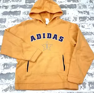Adidas Hoodie Girls Medium Orange Sweatshirt Sweater Spell Out Logo Youth Kids M - Picture 1 of 10