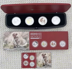 2016 Lunar Monkey 1oz Silver Typeset 4 Coin Collection Proof Colour Gilt Bullion - Picture 1 of 6