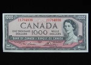 1954 $1000 Dollar Bank of Canada Banknote A/K 1784936 Lawson Bouey AU Grade - Picture 1 of 19
