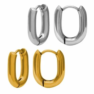 kleine ovale Creolen aus Edelstahl Ohrringe Huggies Klappscharnier silber gold  - Picture 1 of 3