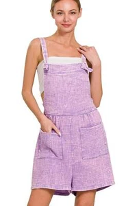 Pagliaccetto completo Zenana tessuto doppio cotone garza lavaggio acido viola lavanda - Foto 1 di 4