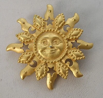 Impresionante prendedor vintage de oro amarillo satinado estrellas luna celestial Happy Sun Anne Klein Foto 1 de 4