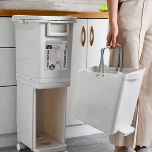 29L Slim Narrow Kitchen Gap Rubbish Bin Mobile 2 Top Bins & 1 Big Detachable Bin - Picture 1 of 9