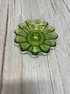Vintage Green Vaseline Glass Candlestick Holder - Picture 1 of 3