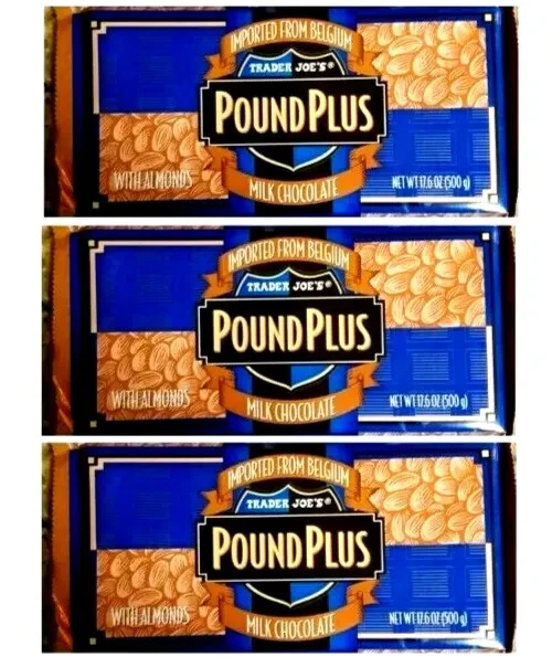3 X Trader Joe's Pound Plus Belgium Milk Chocolate with Almonds Bars 17.6 oz Ea - Image 1 of 1