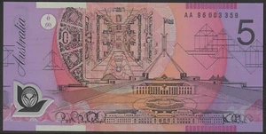 1996 Australia Scarce First Prefix $5 AA96 003359 Purple Polymer Ex Folder issue - Picture 1 of 2