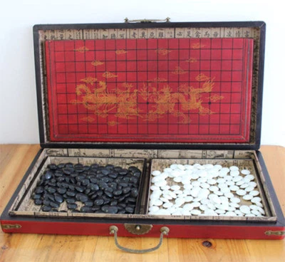 Chinese Go Game Set Leather Box Goban Board and Stone - Image 1 of 4