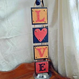 Decor vertical Door/Wall Sign LOVE Red Brown Black Wooden Cottagecore Rustic 20" - Picture 1 of 7