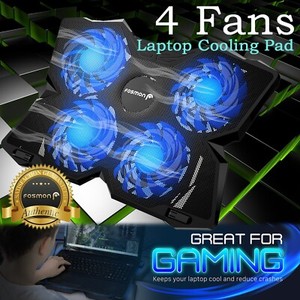 USB Laptop Cooler Cooling Pad Stand Adjustable Fan Blue LED For Game PC Notebook