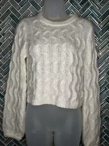 WOMENS VOLCOM WHITE CHUNKY CABLE KNIT CROPPED KNITS UP TO YOU SWEATER XS NICE!!! - Picture 1 of 10