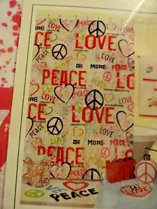 COLORFUL~Fabric SHOWER CURTAIN~Retro~PEACE sign~Red~green~orange~purple LOVE - Picture 1 of 5