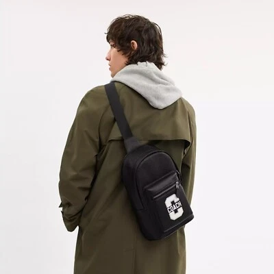 NWT Coach CAJ60 West Pack With Varsity Motif Leather Gunmetal/Black/Chalk $350 - Image 1 of 4