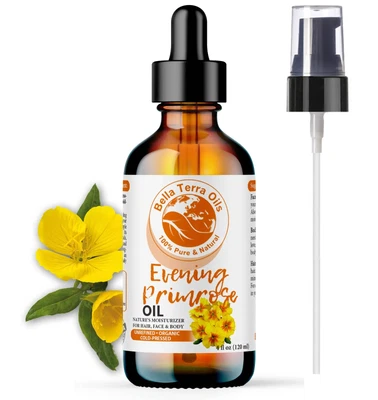 BELLA TERRA OILS Organic Cold-Pressed Evening Primrose Oil 100% Pure Skin Hair Face Moisturizer