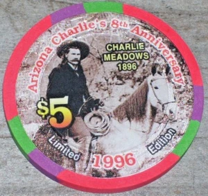 $5 LTD 8TH ANNIVERSAY GAMING CHIP FROM ARIZONA CHARLIE'S CASINO LAS VEGAS 1996 - Picture 1 of 2