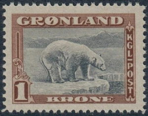 GROENLANDIA. 1945. #16. The American Issue. Oso polar 1 Kr. VF MNH (PK2442) - Imagen 1 de 1