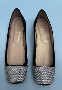 French Sole New York Shoes FSNY Via Ballet Flats 7.5 Black Rhinestone Square Toe