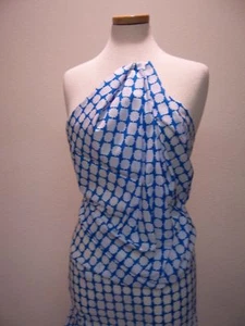 ITALIAN DESIGNER FABRIC SOFT COTTON WHITE & TURQOISE BLUE SIMPLE GEOMETRIC 4.88y - Picture 1 of 3