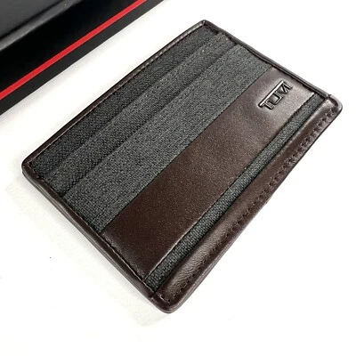 TUMI Alpha SLG Slim Card Case Anthracite and Brown Leather Trim W/ ID Window - Image 1 of 4