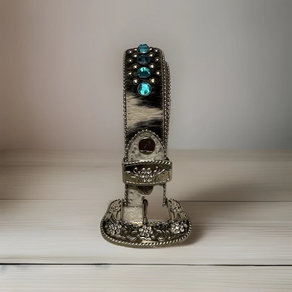 Cinturón vaquera occidental de cuero genuino BHW pedrería y cristal color turquesa Foto 1 de 4