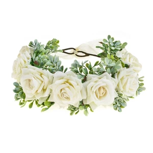 Women's Floral Crown Hair Wreath for Festivals and Weddings - White - Picture 1 of 12