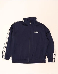 DIADORA Hombres Gráfico Chándal Top Chaqueta Reino Unido 42 Grande Azul Marino Poliéster DD04 - Imagen 1 de 4