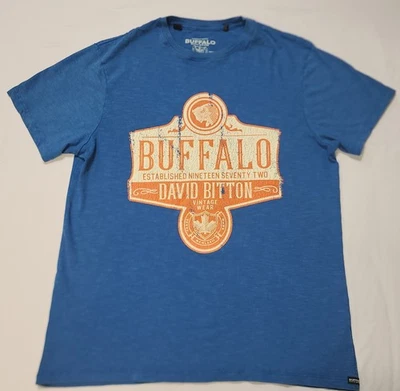 Buffalo David Bitton men's vintage wear graphic t-shirt in blue Crew Neck Size M - Image 1 of 4