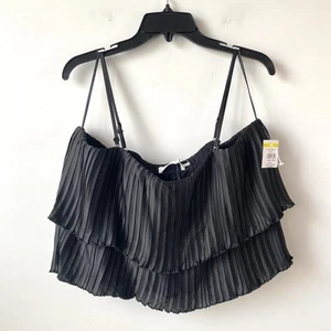 ASTR The Label Pleated Tier Crop Top Black L - Picture 1 of 9