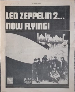 LED ZEPPELIN 2-Poster/advert NME Nov 1st 1969 16x12 approx-40x30cm Ad/Poster VGC - Picture 1 of 3