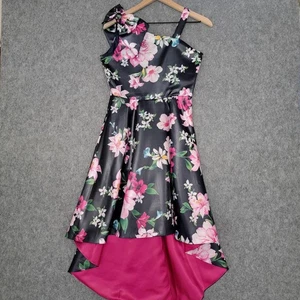 Vestido Ediciones Raras Niñas 16 Negro Rosa Floral Un Hombro Lazo Alto Bajo Fiesta - Imagen 1 de 16