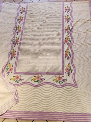 Vtg Cotton Chenille Bedspread Floral White Pink Purple Yellow Queen 88”W x 99" L - Image 1 of 4