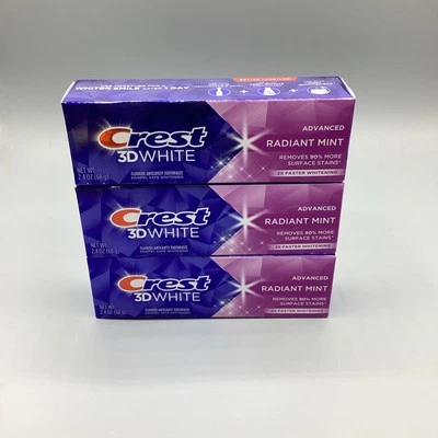 3 Pack Crest 3D White Advanced Radiant Mint Toothpaste 2.4 oz Each Exp. 8/27 - Image 1 of 4