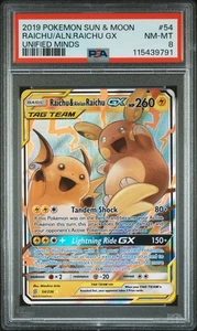 2019 Pokemon Sun & Moon Raichu & Alolan Raichu GX 54/236 Unified Minds PSA 8 - Picture 1 of 2